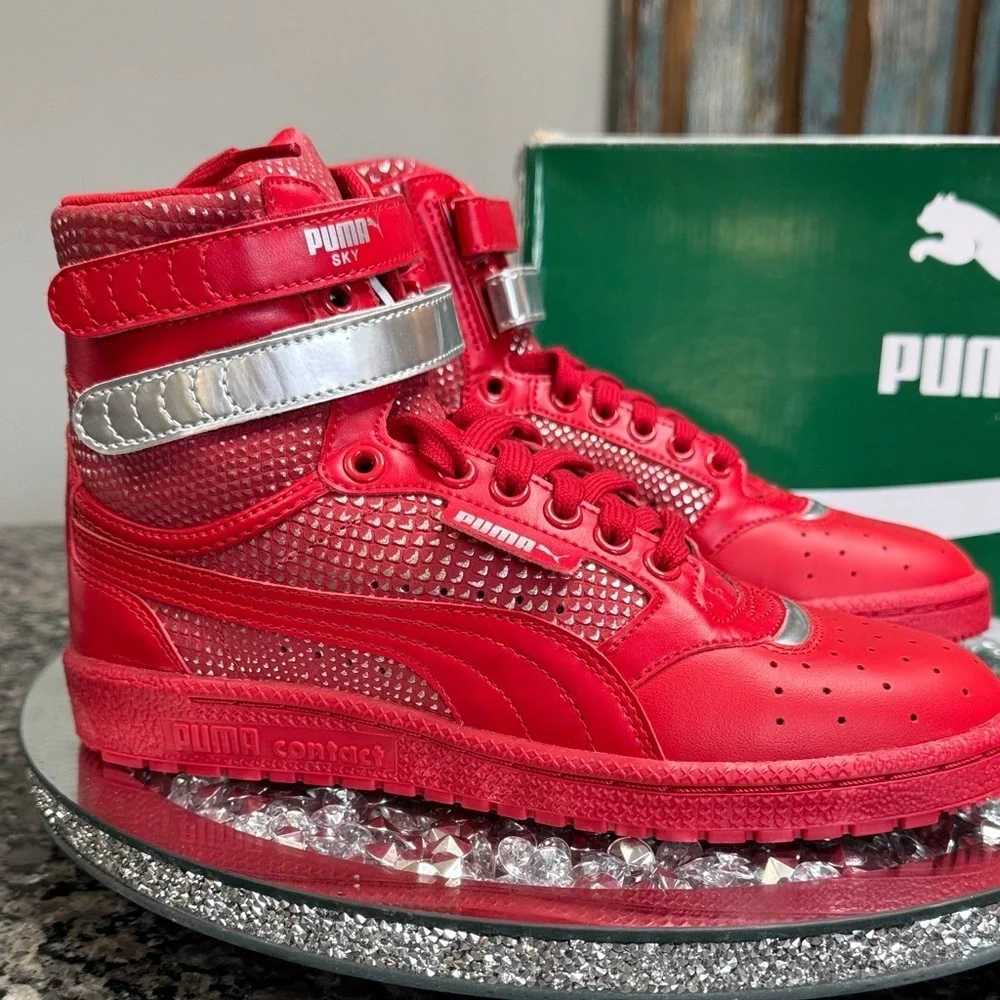 Puma Sky ll Hi Red and Silver High-Top Sneakers NWT 7